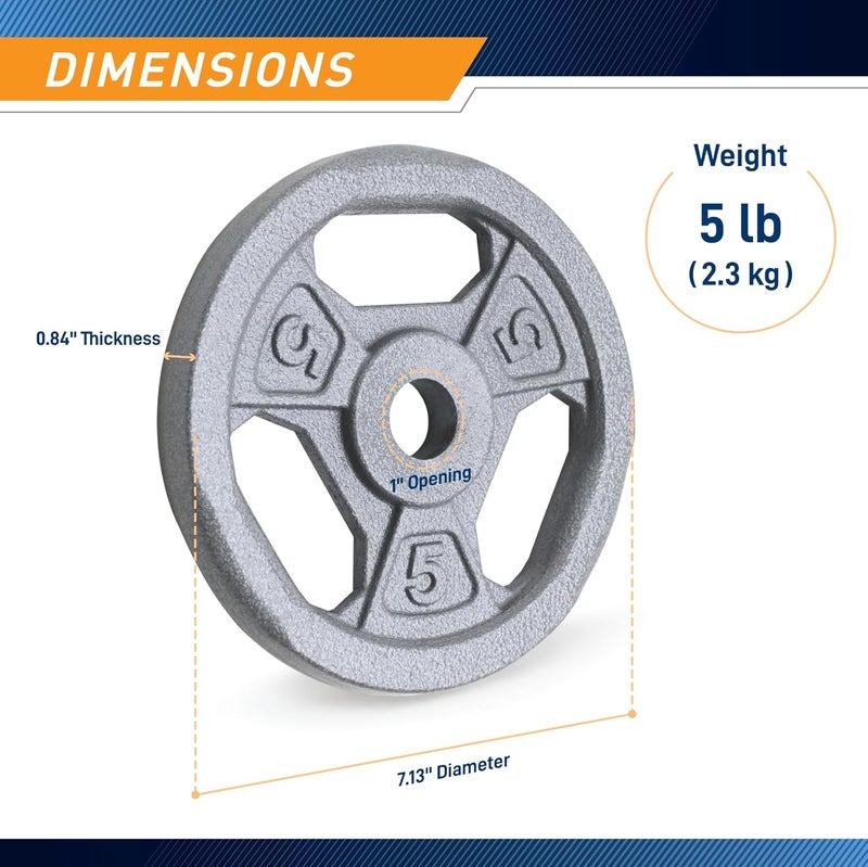 Marcy Classic 1" Cast Iron Standard Grip Plates for Strength Training and Weightlifting - Image 2